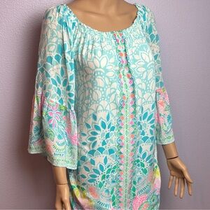 Lilly Pulitzer Floral Patterned Dress Tunic Top Bell Sleeve Tropical
